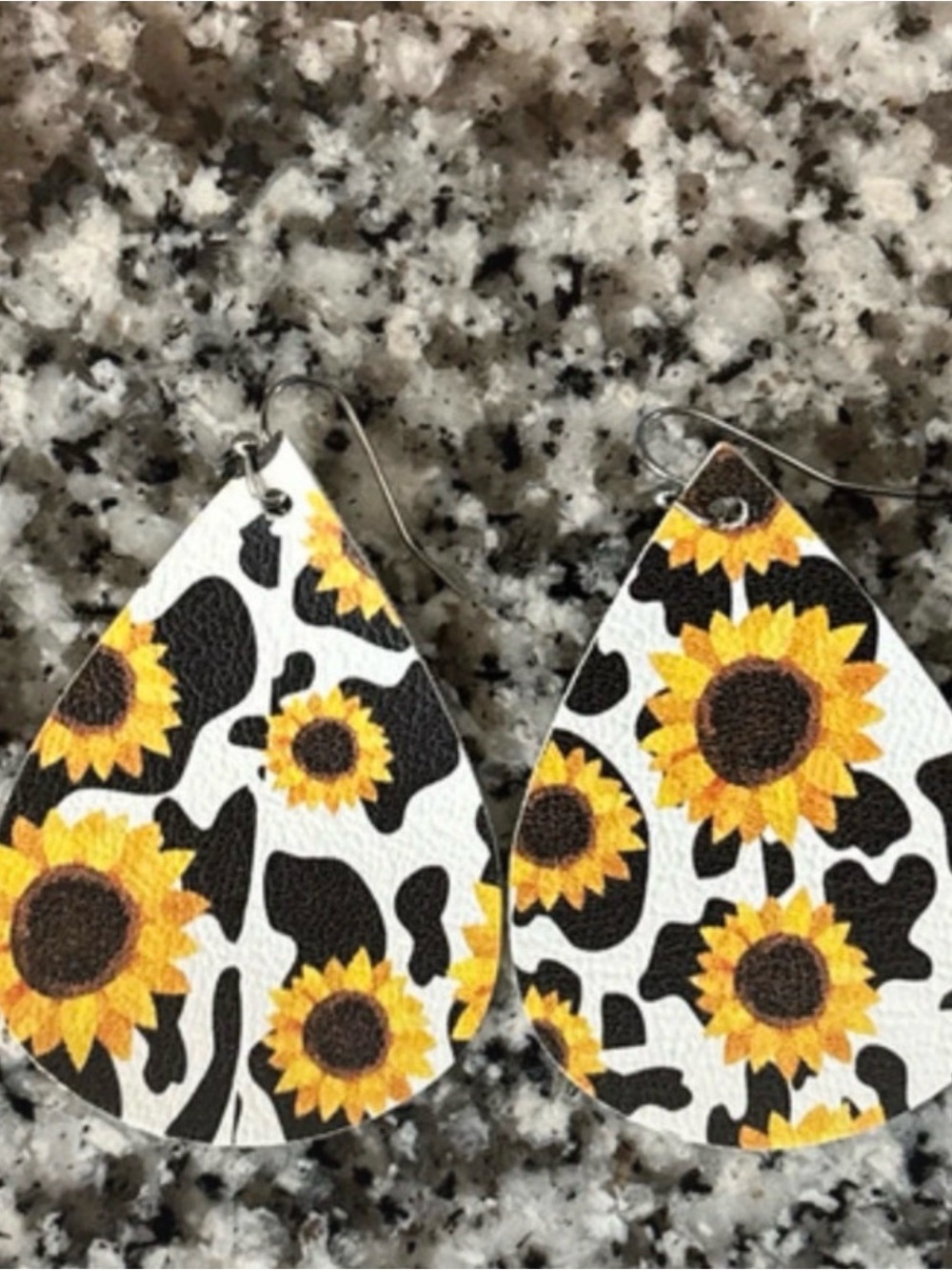 Sunflower Cow Print Teardrop Earrings - Yellow